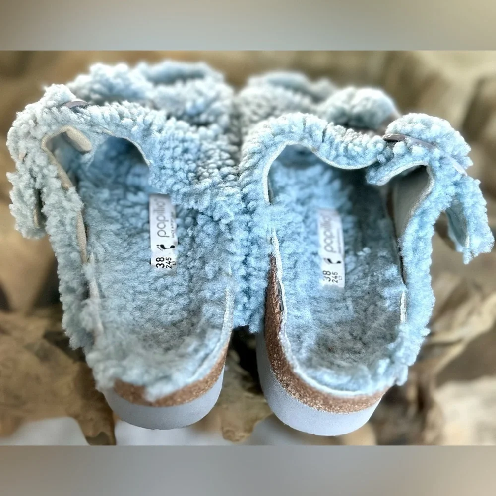🎸Papillio by Birkenstock🎸🔥NWOT🔥ArizonaBig Buckle Genuine Shearling Slide— 7-7.5